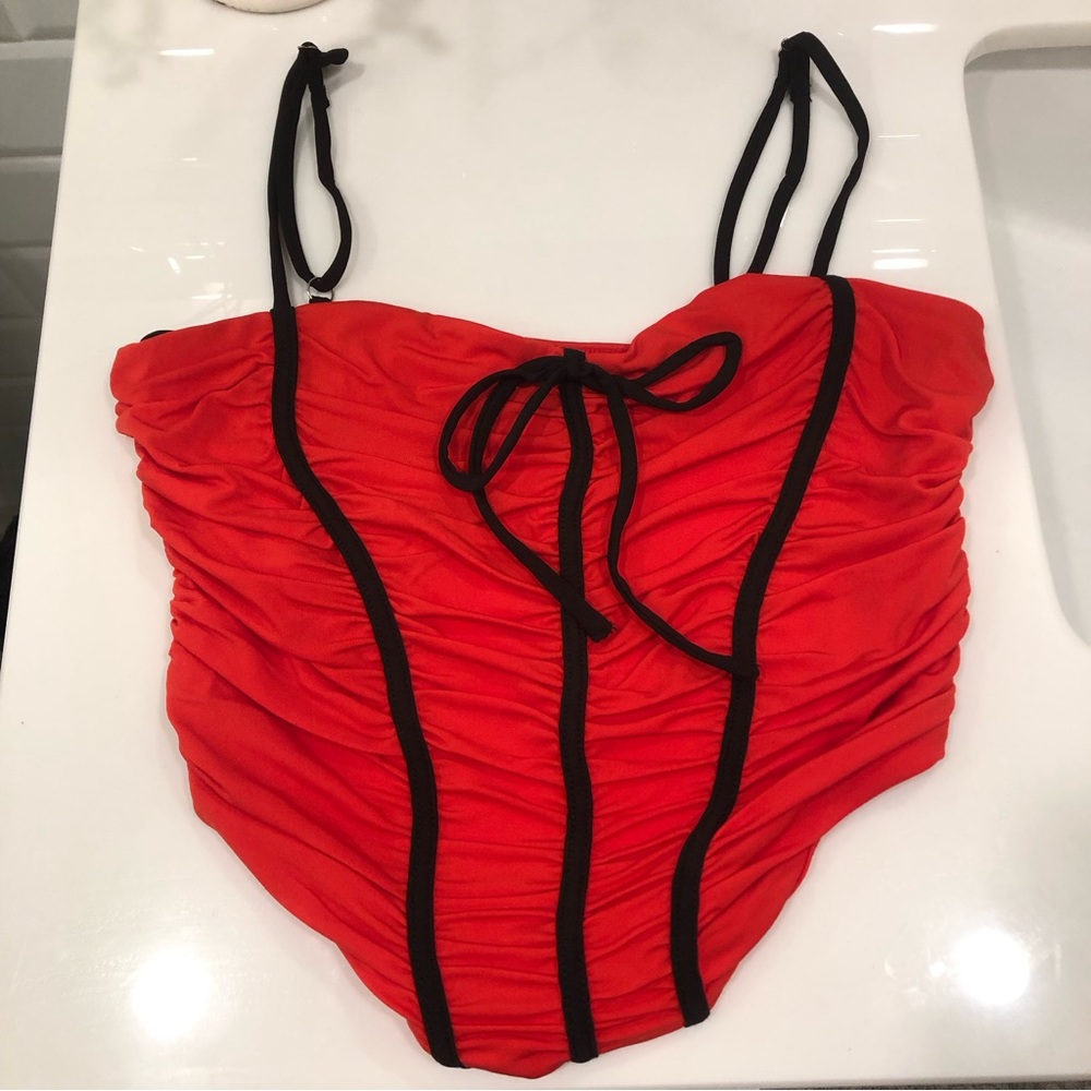 Red stretch corset top runched